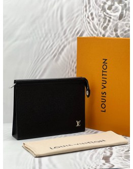 (CNY PROMO) (LIKE NEW) LOUIS VUITTON POCHETTE VOYAGE MM IN BLACK TAIGA LEATHER -FULL SET- 