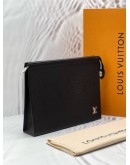 (CNY PROMO) (LIKE NEW) LOUIS VUITTON POCHETTE VOYAGE MM IN BLACK TAIGA LEATHER -FULL SET- 