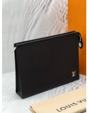 (CNY PROMO) (LIKE NEW) LOUIS VUITTON POCHETTE VOYAGE MM IN BLACK TAIGA LEATHER -FULL SET- 