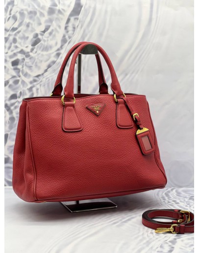 (CNY SALE) PRADA SHOPPING TOTE BAG IN RED VITELLO DAINO LEATHER