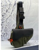 (CNY PROMO) CHRISTIAN DIOR X SACAI SADDLE IN IN OLIVE GREEN NYLON WITH BLACK LEATHER
