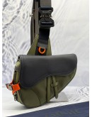 (CNY PROMO) CHRISTIAN DIOR X SACAI SADDLE IN IN OLIVE GREEN NYLON WITH BLACK LEATHER