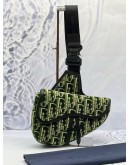 (CNY PROMO) CHRISTIAN DIOR SADDLE IN GREEN OBLIQUE TAPESTRY WITH BLACK LEATHER