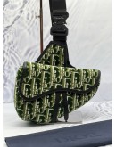 (CNY PROMO) CHRISTIAN DIOR SADDLE IN GREEN OBLIQUE TAPESTRY WITH BLACK LEATHER