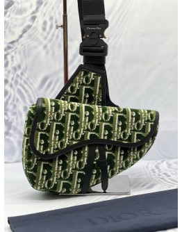 (CNY PROMO) CHRISTIAN DIOR SADDLE IN GREEN OBLIQUE TAPESTRY WITH BLACK LEATHER