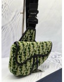 (CNY PROMO) CHRISTIAN DIOR SADDLE IN GREEN OBLIQUE TAPESTRY WITH BLACK LEATHER