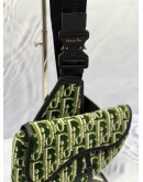 (CNY PROMO) CHRISTIAN DIOR SADDLE IN GREEN OBLIQUE TAPESTRY WITH BLACK LEATHER