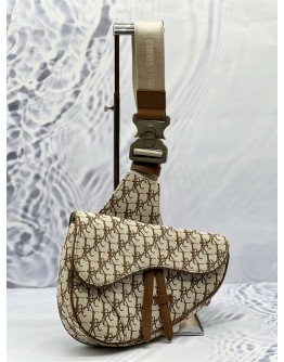 (CNY PROMO) CHRISTIAN DIOR CACTUS JACK SADDLE IN BEIGE WITH BROWN OBLIQUE JACQUARD