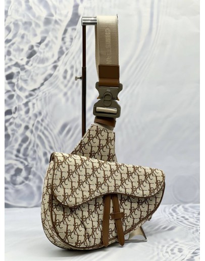 (CNY PROMO) CHRISTIAN DIOR CACTUS JACK SADDLE IN BEIGE WITH BROWN OBLIQUE JACQUARD