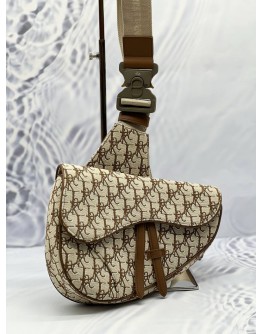 (CNY PROMO) CHRISTIAN DIOR CACTUS JACK SADDLE IN BEIGE WITH BROWN OBLIQUE JACQUARD