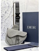 (CNY PROMO) CHRISTIAN DIOR SADDLE IN GREY OBLIQUE JACQUARD -FULL SET-