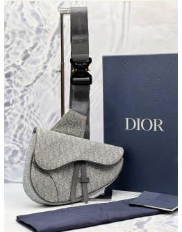 (CNY PROMO) CHRISTIAN DIOR SADDLE IN GREY OBLIQUE JACQUARD -FULL SET-