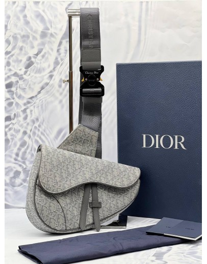 (CNY PROMO) CHRISTIAN DIOR SADDLE IN GREY OBLIQUE JACQUARD -FULL SET-