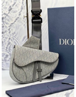 (CNY PROMO) CHRISTIAN DIOR SADDLE IN GREY OBLIQUE JACQUARD -FULL SET-