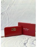 (CNY PROMO) (UNUSED) SALVATORE FERRAGAMO GANCINI ZIP AROUND LONG WALLET IN RED LEATHER