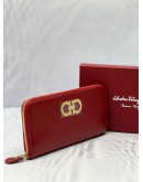 (CNY PROMO) (UNUSED) SALVATORE FERRAGAMO GANCINI ZIP AROUND LONG WALLET IN RED LEATHER