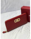 (CNY PROMO) (UNUSED) SALVATORE FERRAGAMO GANCINI ZIP AROUND LONG WALLET IN RED LEATHER