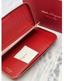 (CNY PROMO) (UNUSED) SALVATORE FERRAGAMO GANCINI ZIP AROUND LONG WALLET IN RED LEATHER