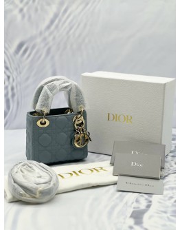 (CNY PROMO) (UNUSED) CHRISTIAN DIOR LADY DIOR MICRO IN PALACID BLUE CANNAGE LAMBSKIN LEATHER -FULL SET-