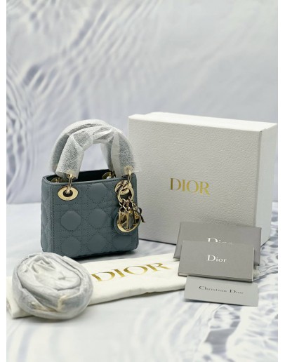 (CNY PROMO) (UNUSED) CHRISTIAN DIOR LADY DIOR MICRO IN PALACID BLUE CANNAGE LAMBSKIN LEATHER -FULL SET-