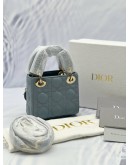 (CNY PROMO) (UNUSED) CHRISTIAN DIOR LADY DIOR MICRO IN PALACID BLUE CANNAGE LAMBSKIN LEATHER -FULL SET-