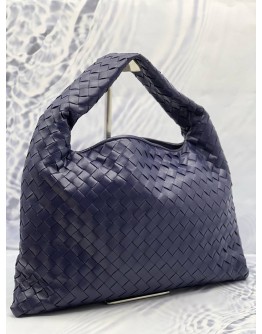 (CNY PROMO) (LIKE NEW) BOTTEGA VENETA HOP HOBO SHOULDER BAG IN DARK BLUE INTRECCIATO LEATHER