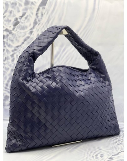 (CNY PROMO) (LIKE NEW) BOTTEGA VENETA HOP HOBO SHOULDER BAG IN DARK BLUE INTRECCIATO LEATHER