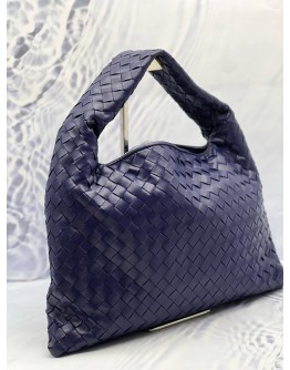 (CNY PROMO) (LIKE NEW) BOTTEGA VENETA HOP HOBO SHOULDER BAG IN DARK BLUE INTRECCIATO LEATHER