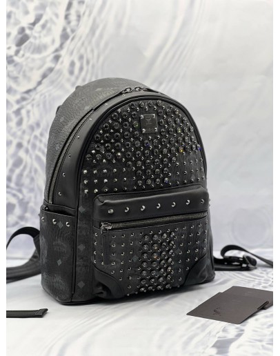 (CNY PROMO) MCM STARK SWAROVSKI CRYSTAL BACKPACK IN BLACK VISETOS LEATHER