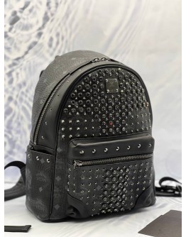 (CNY PROMO) MCM STARK SWAROVSKI CRYSTAL BACKPACK IN BLACK VISETOS LEATHER