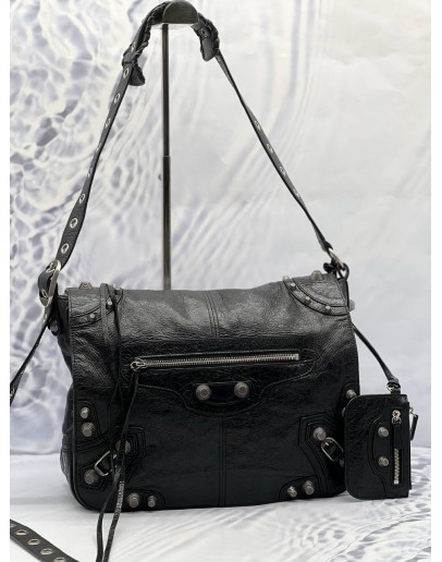 (CNY PROMO) (LIKE NEW) BALENCIAGA LE CAGOLE MESSENGER BAG IN BLACK AGED LAMBSKIN LEATHER