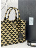 (CNY PROMO) (LIKE NEW) PRADA SYMBOLE TOTE BAG IN BLACK WITH TAN EMBROIDERED FABRIC