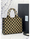 (CNY PROMO) (LIKE NEW) PRADA SYMBOLE TOTE BAG IN BLACK WITH TAN EMBROIDERED FABRIC