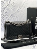 (CNY PROMO) (LIKE NEW) CHANEL BOY NEW MEDIUM FLAP BAG IN BLACK LAMBSKIN LEATHER -FULL SET-