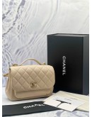 (CNY PROMO) (UNUSED) CHANEL SMALL BUSINESS AFFINITY FLAP BAG IN BEIGE CAVIAR LEATHER -FULL SET- 