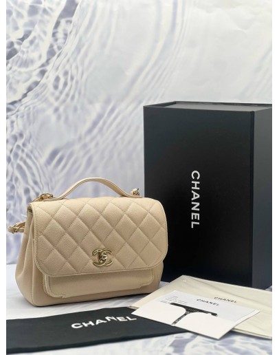 (CNY PROMO) (UNUSED) CHANEL SMALL BUSINESS AFFINITY FLAP BAG IN BEIGE CAVIAR LEATHER -FULL SET- 