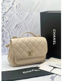 (CNY PROMO) (UNUSED) CHANEL SMALL BUSINESS AFFINITY FLAP BAG IN BEIGE CAVIAR LEATHER -FULL SET- 