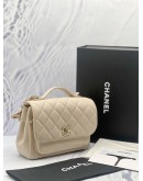 (CNY PROMO) (UNUSED) CHANEL SMALL BUSINESS AFFINITY FLAP BAG IN BEIGE CAVIAR LEATHER -FULL SET- 