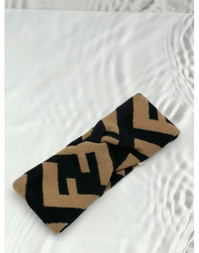 (CNY PROMO) (LIKE NEW) FENDI FF HEADBAND IN WOOL BROWN WITH BLACK