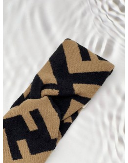 (CNY PROMO) (LIKE NEW) FENDI FF HEADBAND IN WOOL BROWN WITH BLACK