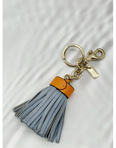 (CNY PROMO) COACH TASSEL BAG CHARM IN BLUE WITH ORANGE LEATHER