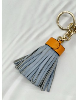 (CNY PROMO) COACH TASSEL BAG CHARM IN BLUE WITH ORANGE LEATHER