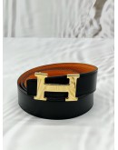 (CNY PROMO) HERMES CONSTANCE REVERSIBLE BELT SIZE 100 CM IN BLACK WITH ORANGE LEATHER
