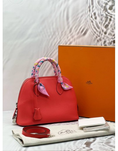 (CNY PROMO) (LIKE NEW) HERMES BOLIDE 1923 25 BAG IN ROUGE TOMATE WITH ROSE TEXAS VEAU EVERCOLOR -FULL SET- 