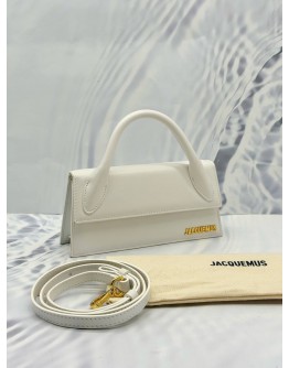 JACQUEMUS THE LONG CHIQUITO TOP HANDLE AND CROSSBODY BAG IN WHITE CALFSKIN LEATHER
