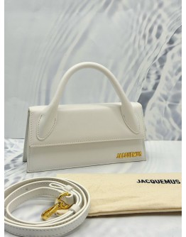 JACQUEMUS THE LONG CHIQUITO TOP HANDLE AND CROSSBODY BAG IN WHITE CALFSKIN LEATHER