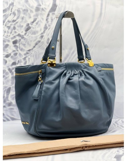 (CLEAR STOCK) MIU MIU SIDE POCKET SHOULDER BAG IN BLUE NAPPA LEATHER