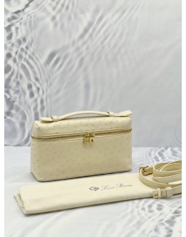 (LIKE NEW) LORO PIANA EXTRA POCKET L19 TOP HANDLE AND CROSSBODY BAG IN LIGHT TRAVERTINE OSTRICH LEATHER 
