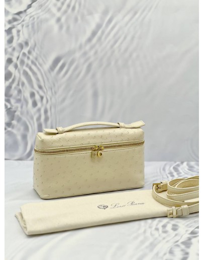 (LIKE NEW) LORO PIANA EXTRA POCKET L19 TOP HANDLE AND CROSSBODY BAG IN LIGHT TRAVERTINE OSTRICH LEATHER 