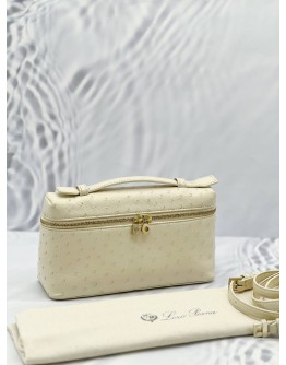 (LIKE NEW) LORO PIANA EXTRA POCKET L19 TOP HANDLE AND CROSSBODY BAG IN LIGHT TRAVERTINE OSTRICH LEATHER 